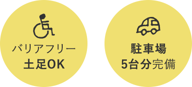 バリアフリー土足OK 駐車場5台分完備